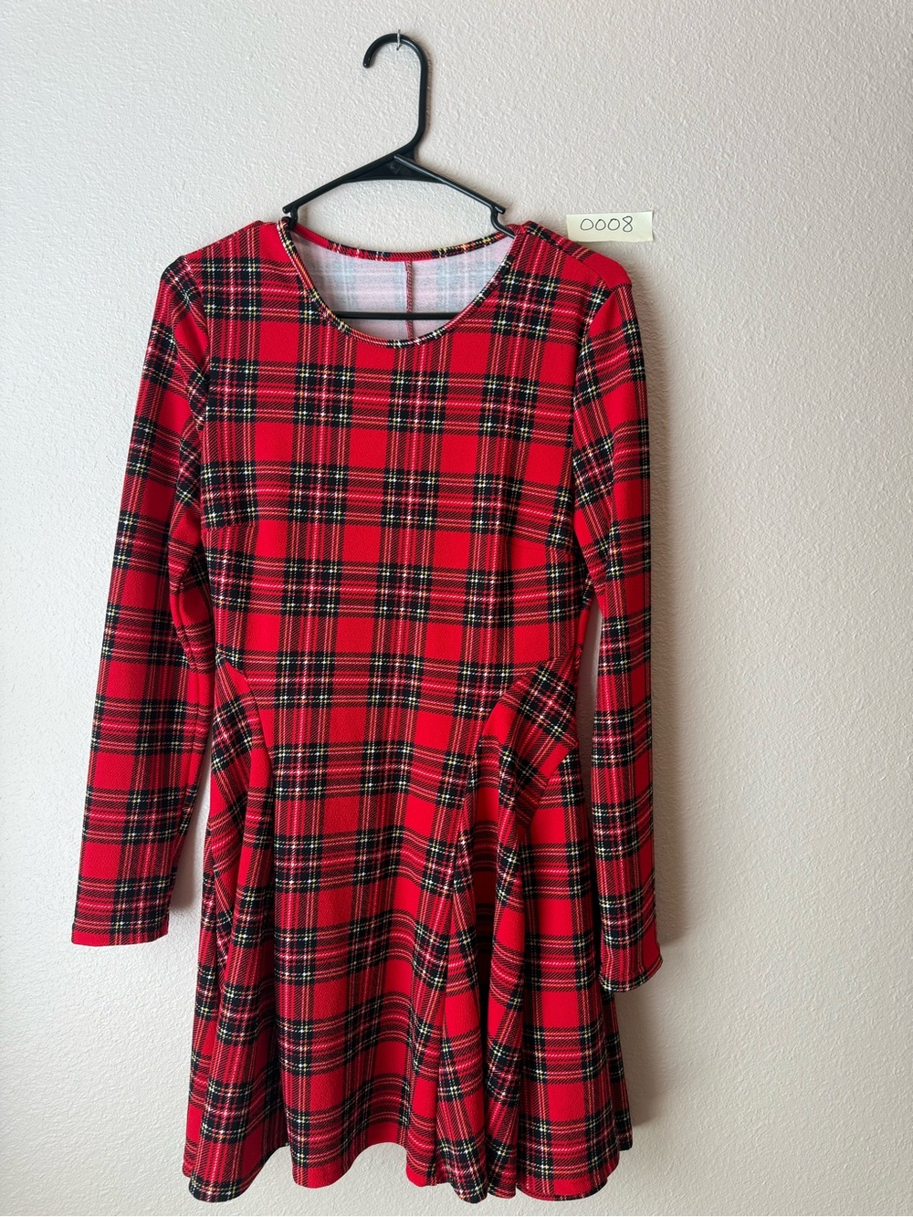 Ladies Red and Black Plaid Long-Sleeve Holiday Dress